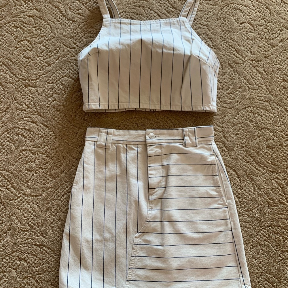 Top shop denim white and blue striped set